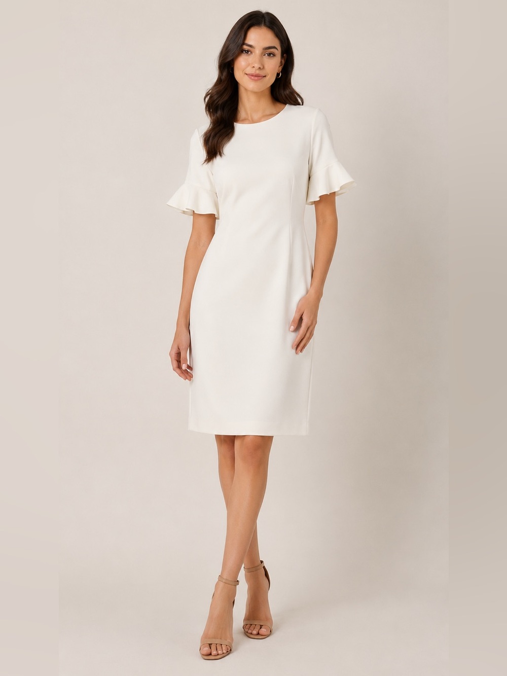 Calvin Klein Cream Ruffle Sleeve Sheath Dress